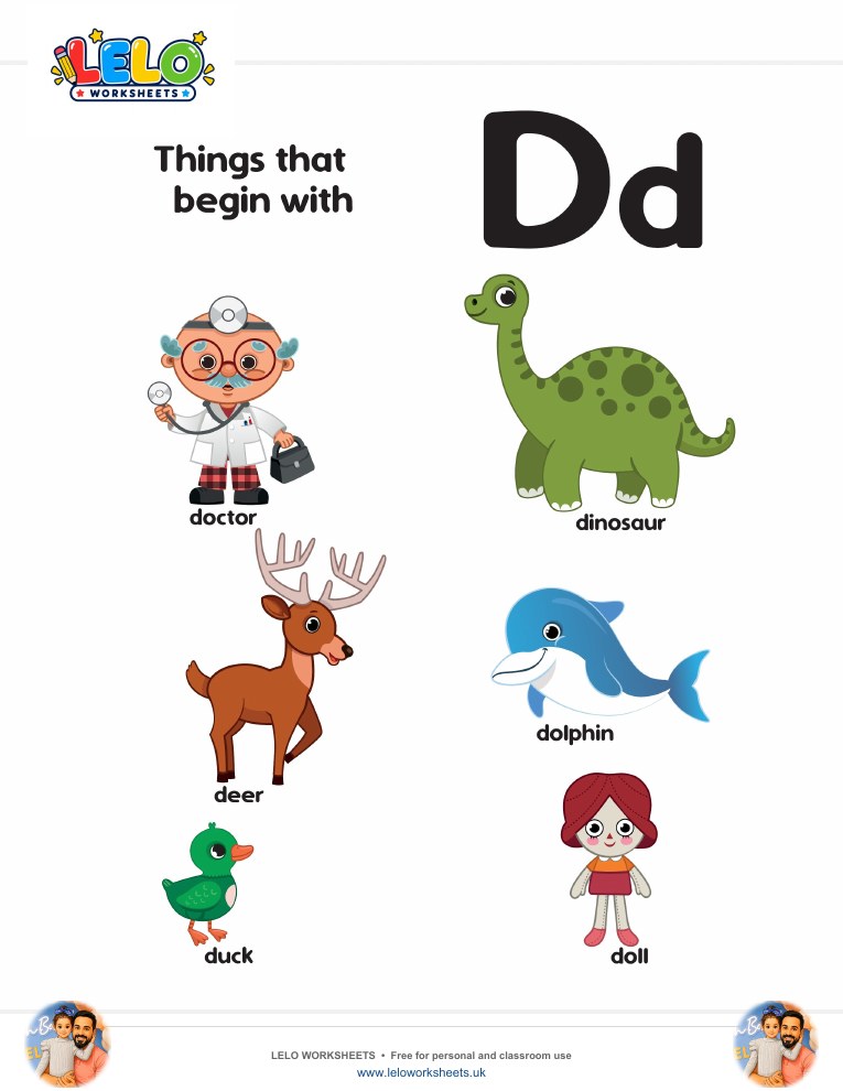 words that start with D Worksheet worksheet preview