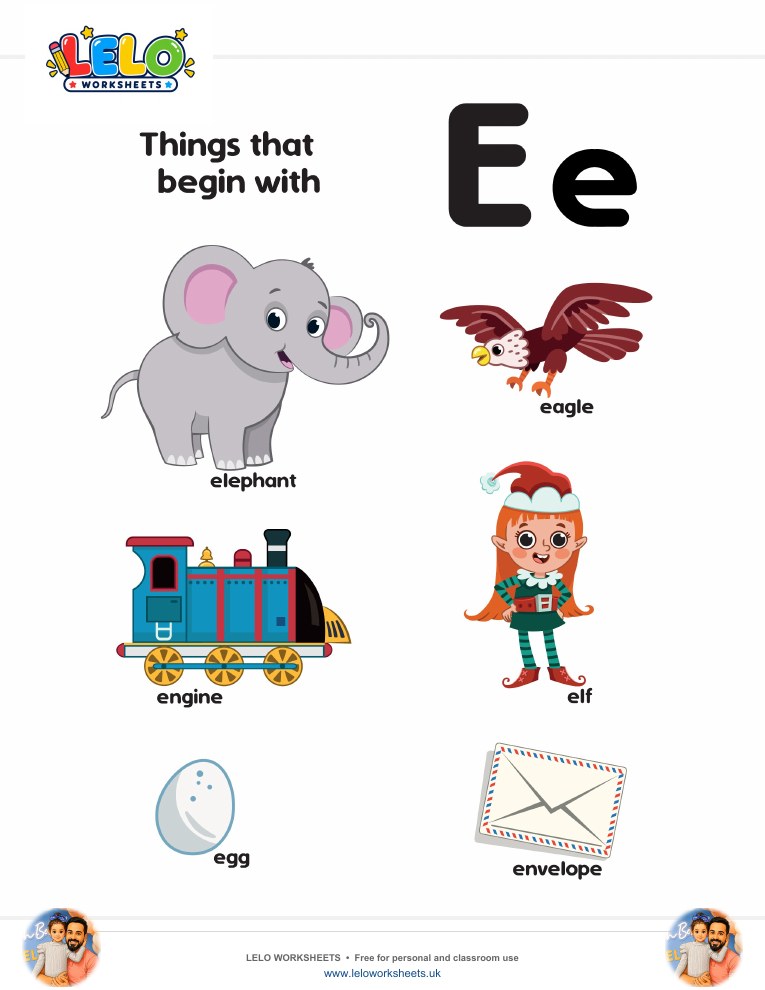words that start with E Worksheet worksheet preview