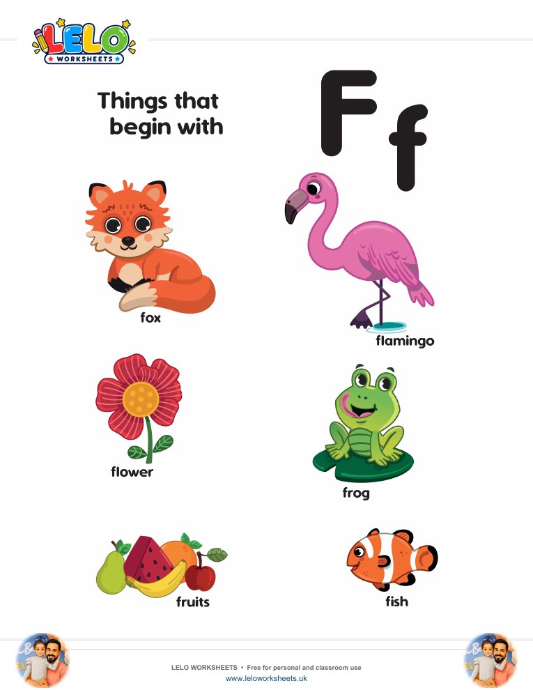 words that start with F Worksheet worksheet preview
