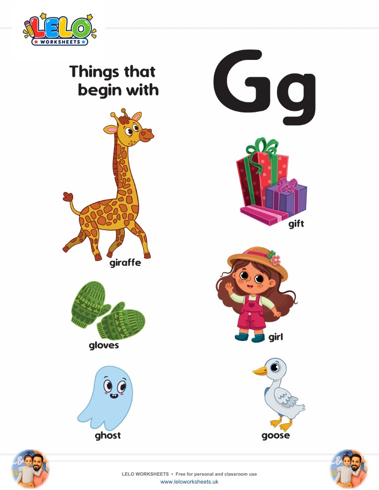 words that start with G Worksheet worksheet preview