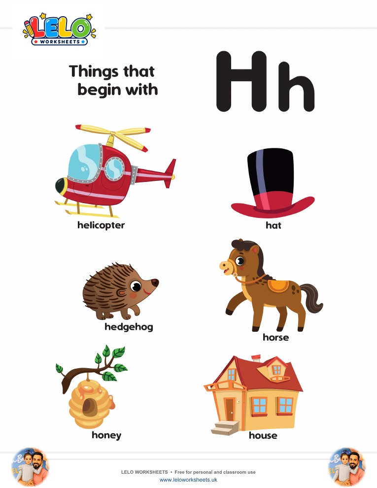 words that start with H Worksheet worksheet preview