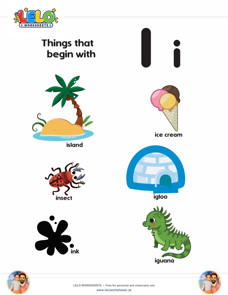 words that start with I Worksheet worksheet preview