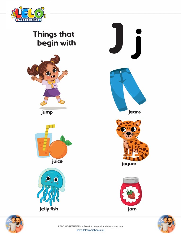 words that start with J Worksheet worksheet preview