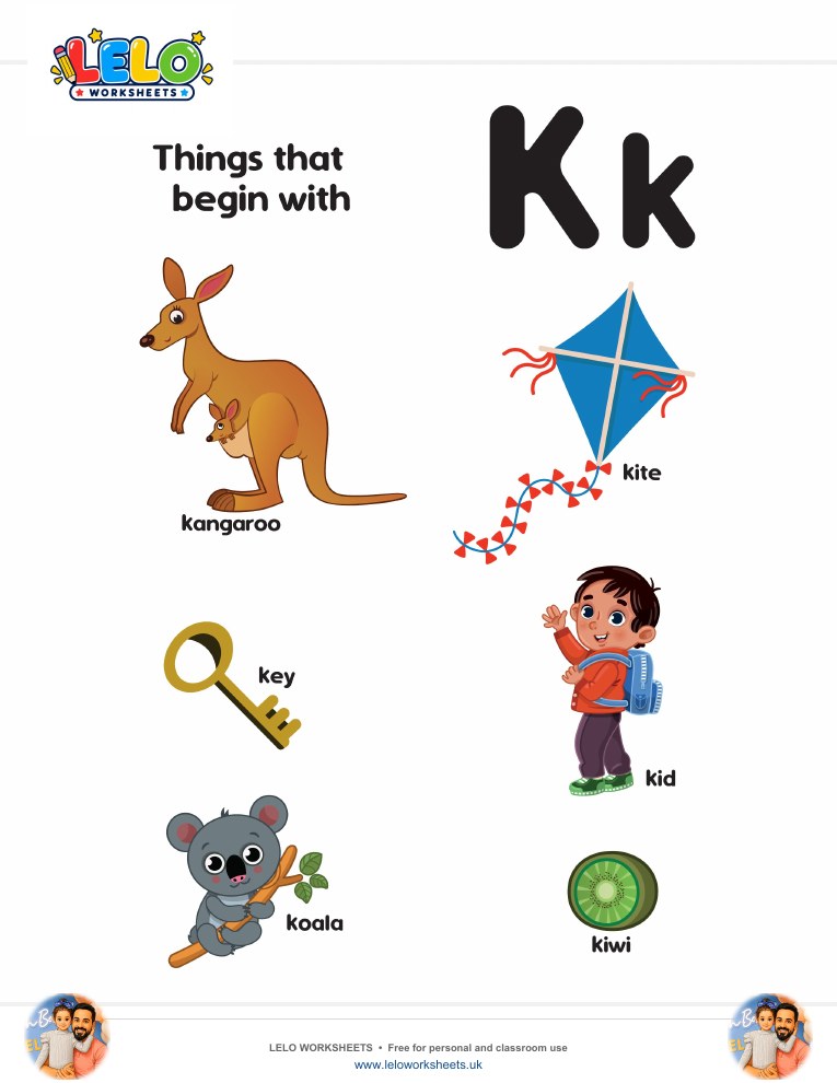 words that start with K Worksheet worksheet preview