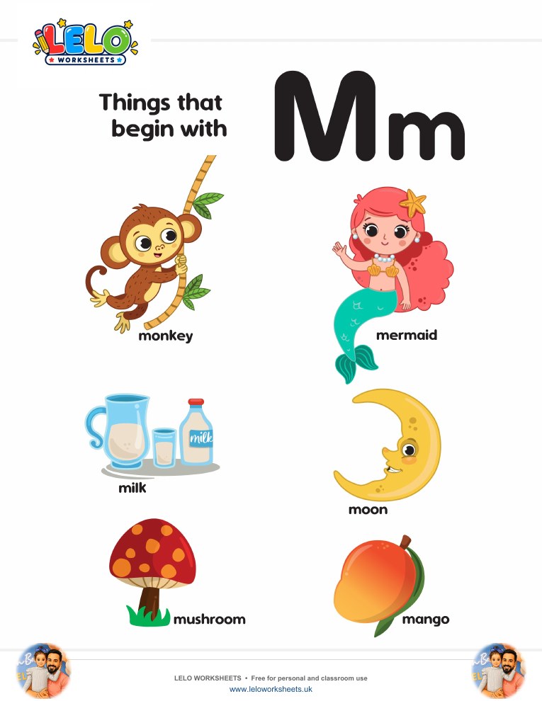 words that start with M Worksheet worksheet preview
