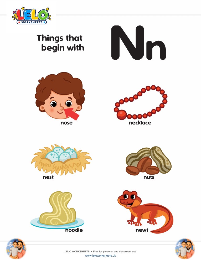 words that start with N Worksheet worksheet preview
