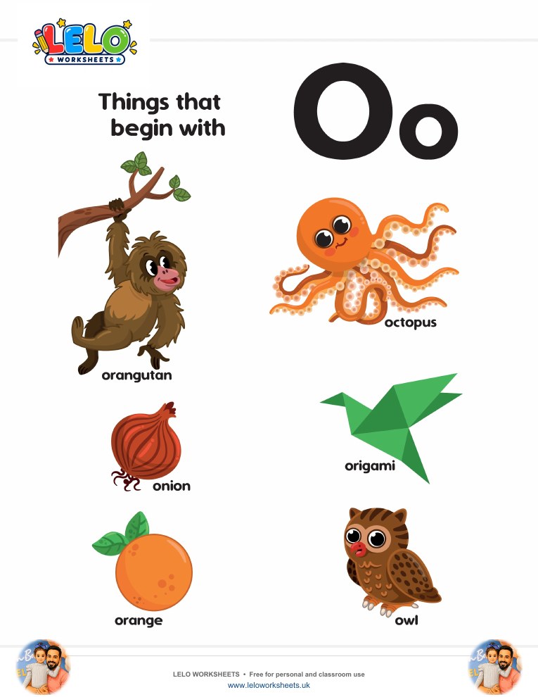 words that start with O Worksheet worksheet preview