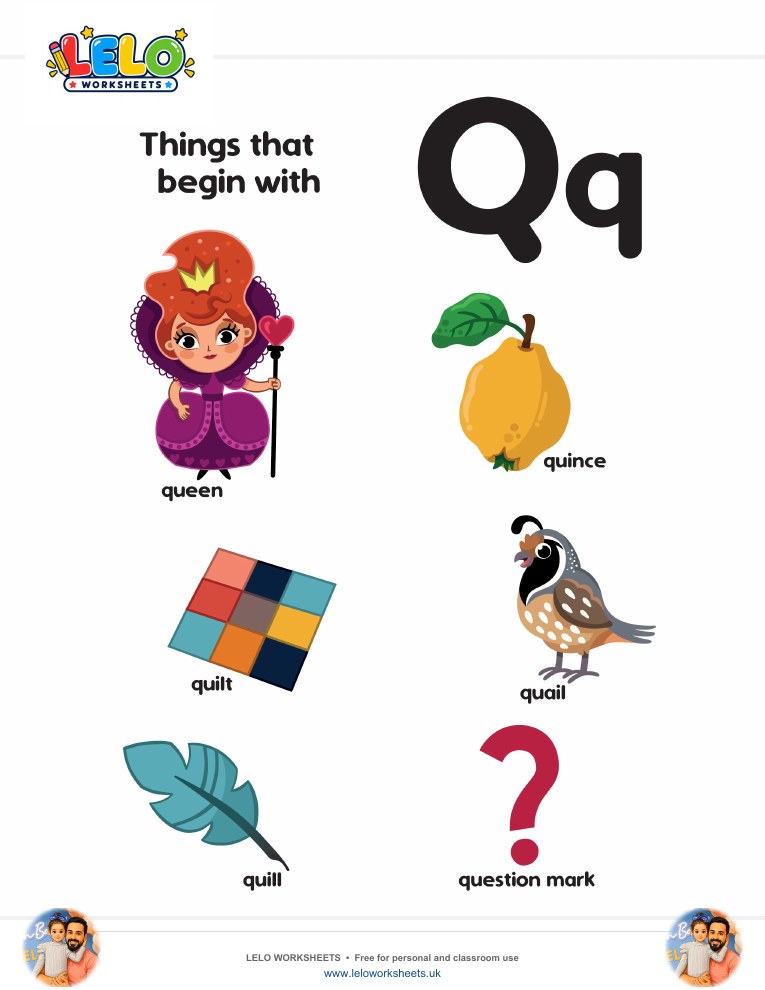words that start with Q Worksheet worksheet preview