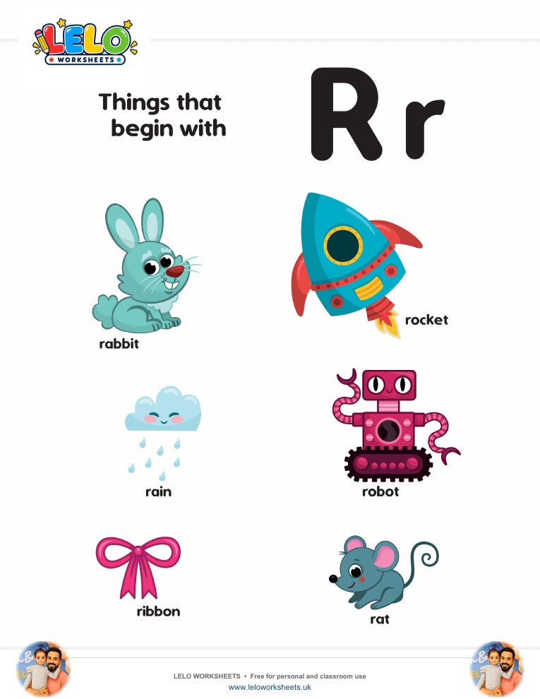 words that start with R Worksheet worksheet preview