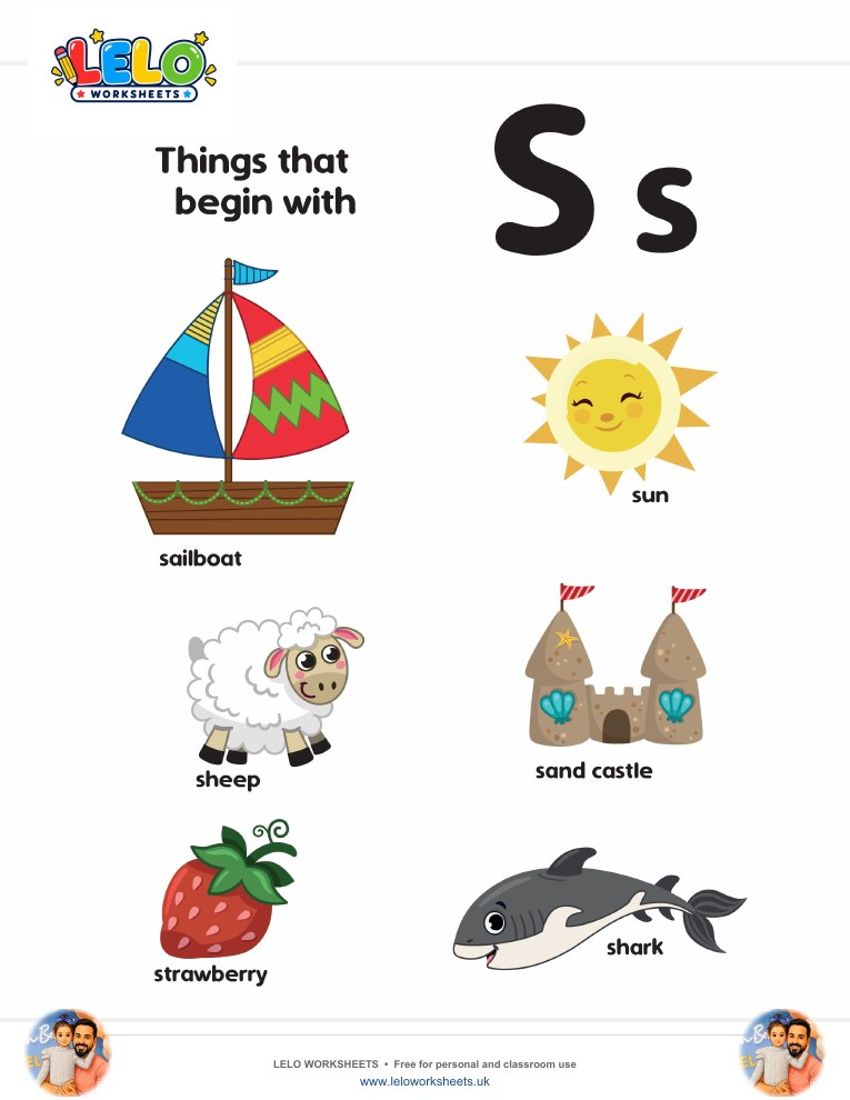 words that start with S Worksheet worksheet preview