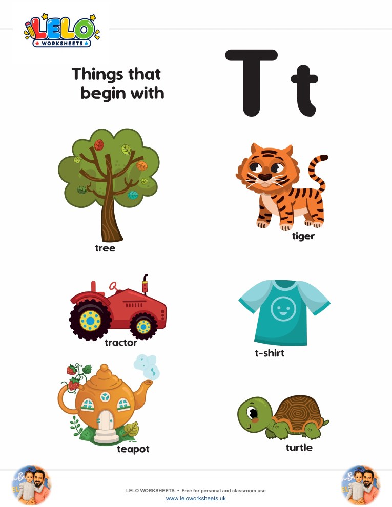 words that start with T Worksheet worksheet preview