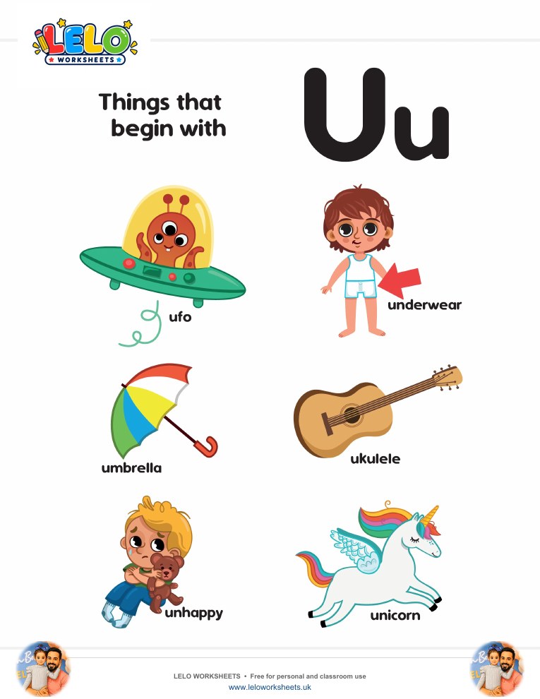 words that start with U Worksheet worksheet preview