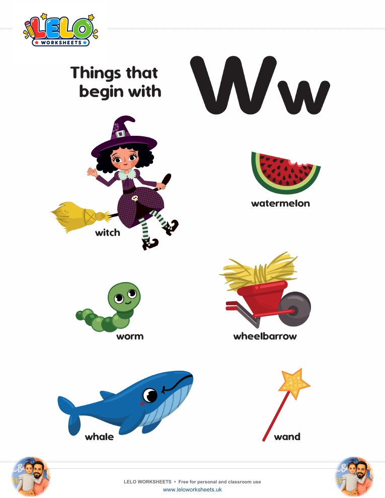 words that start with W Worksheet worksheet preview