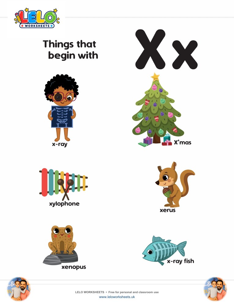 words that start with X Worksheet worksheet preview