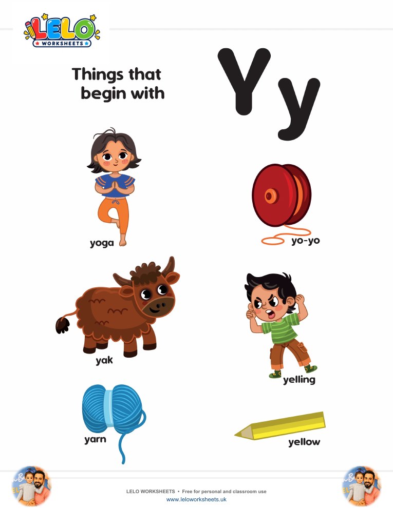words that start with Y Worksheet worksheet preview