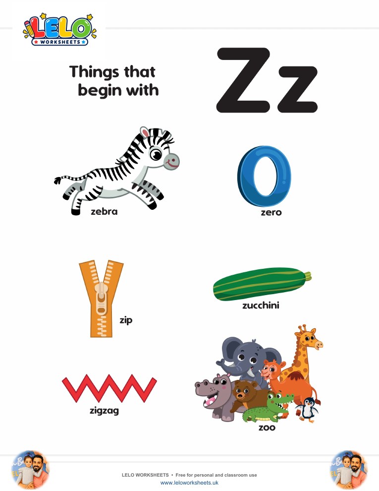words that start with Z Worksheet worksheet preview