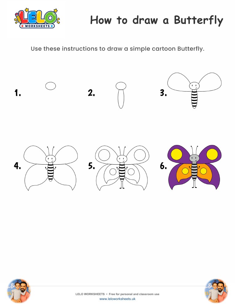 How to draw Butterfly worksheet worksheet preview