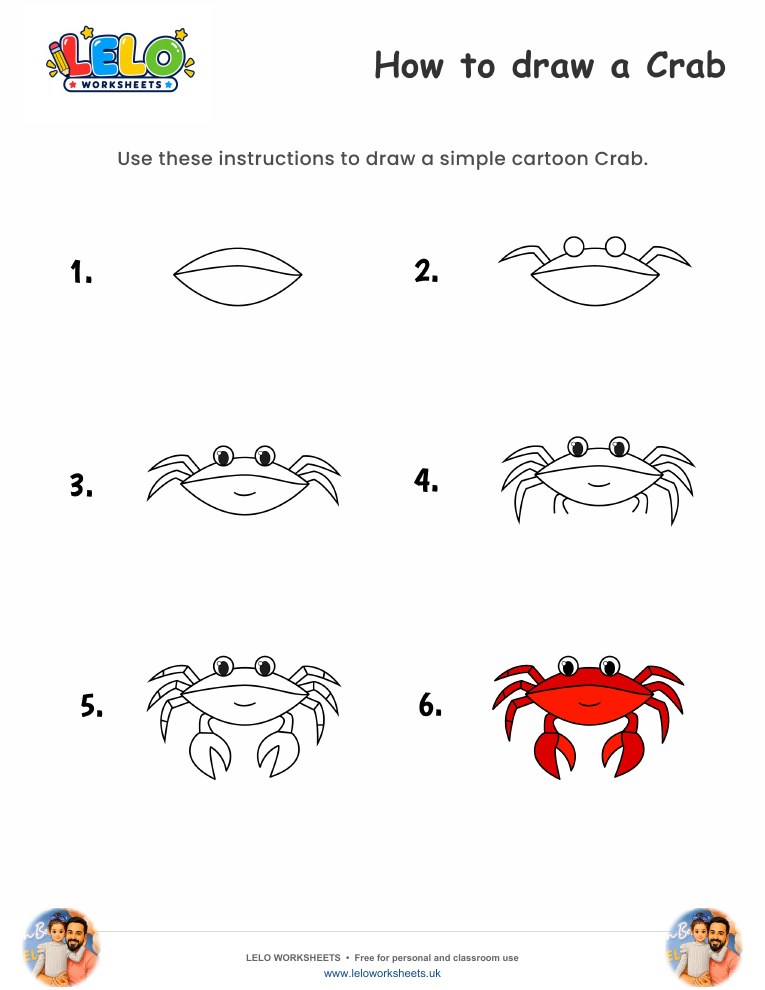 How to draw Crab worksheet worksheet preview