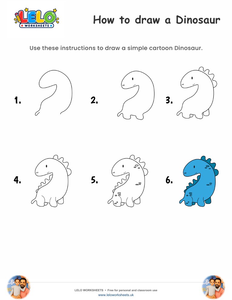How to draw Dinosaur worksheet worksheet preview