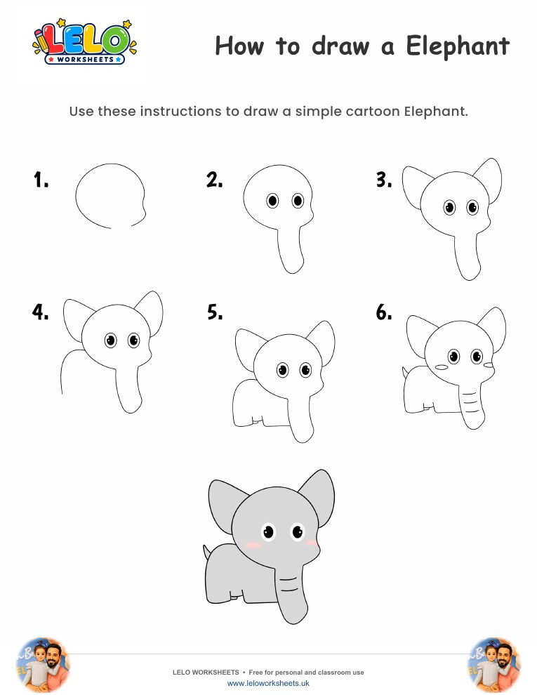 How to draw Elephant worksheet worksheet preview