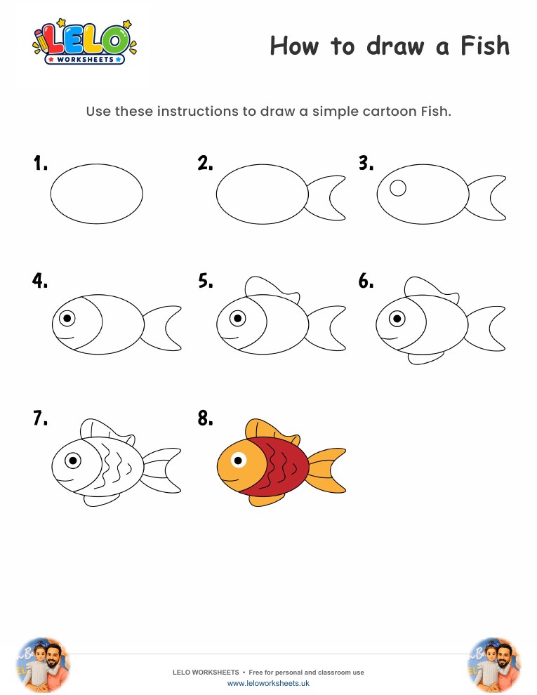 How to draw Fish worksheet worksheet preview