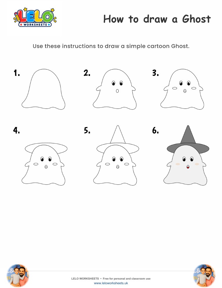 How to draw Ghost worksheet printable worksheet preview