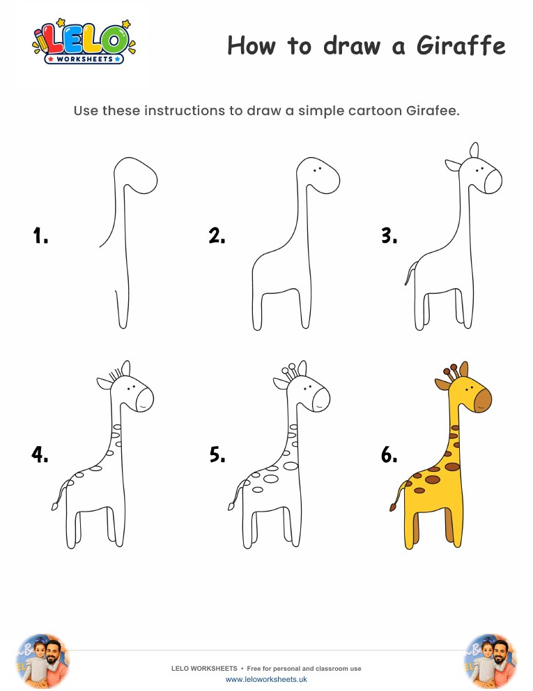 How to draw Giraffe worksheet worksheet preview
