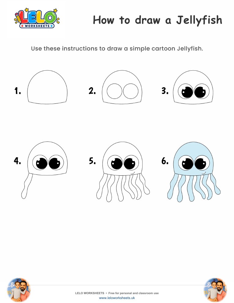 How to draw Jellyfish worksheet worksheet preview