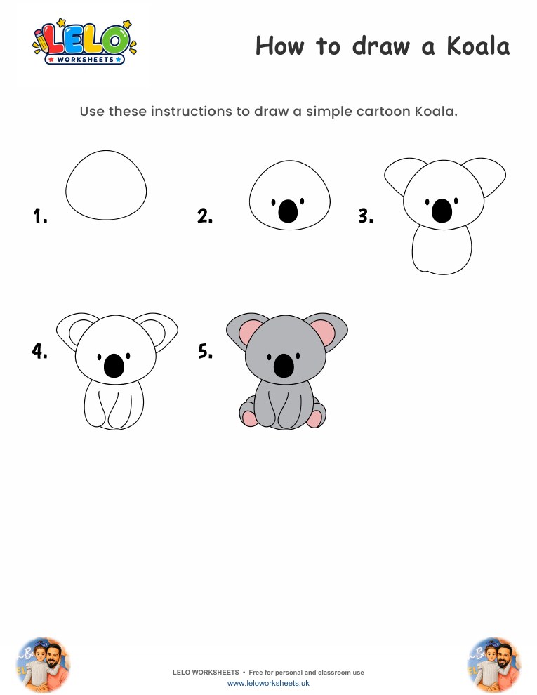 How to draw Koala worksheet worksheet preview