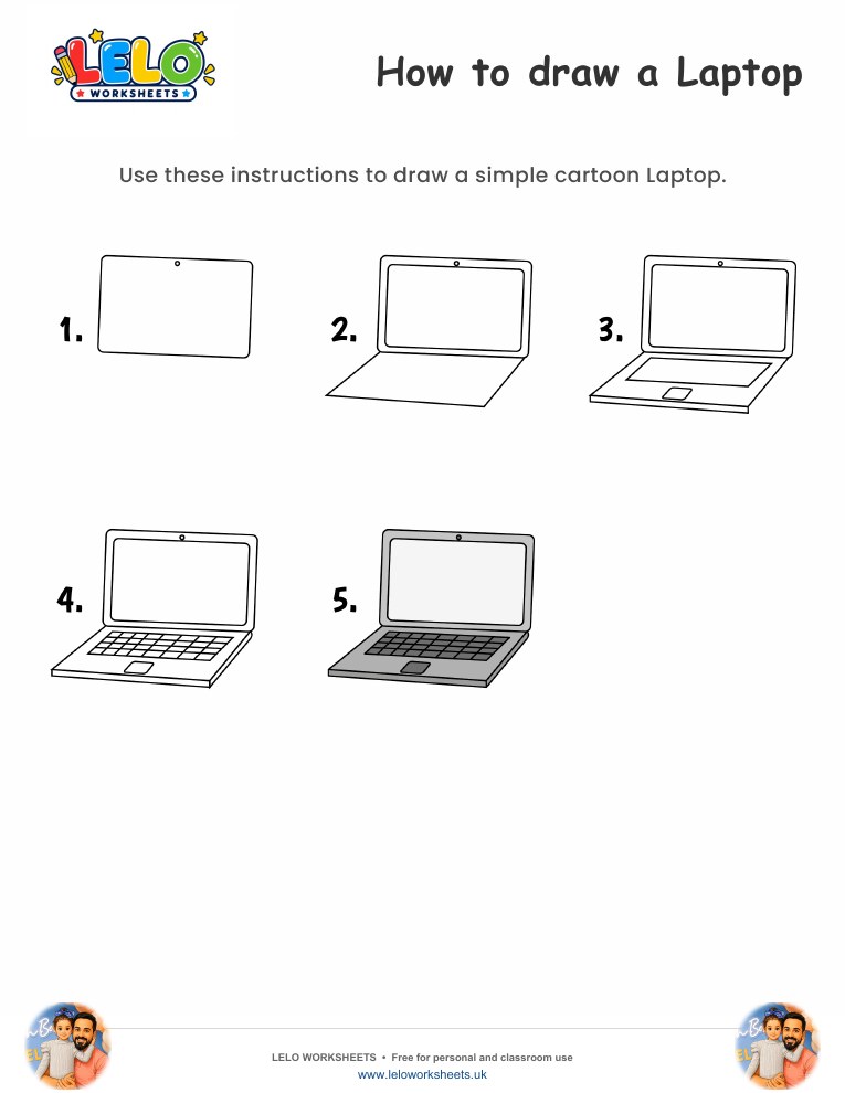 How to draw Laptop worksheet worksheet preview