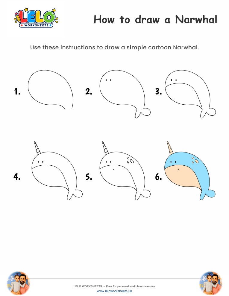 How to draw Narwhal worksheet worksheet preview
