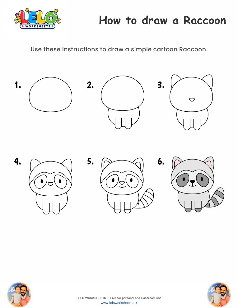 How to draw Raccoon worksheet worksheet preview