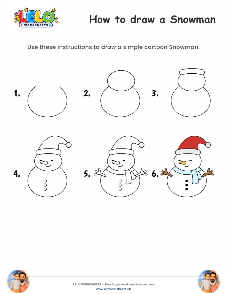 How to draw Snowman worksheet worksheet preview