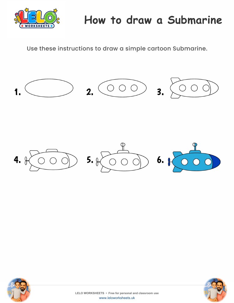 How to draw Submarine worksheet worksheet preview