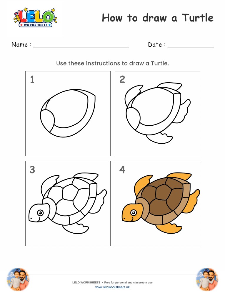 How to Draw Turtle worksheet worksheet preview
