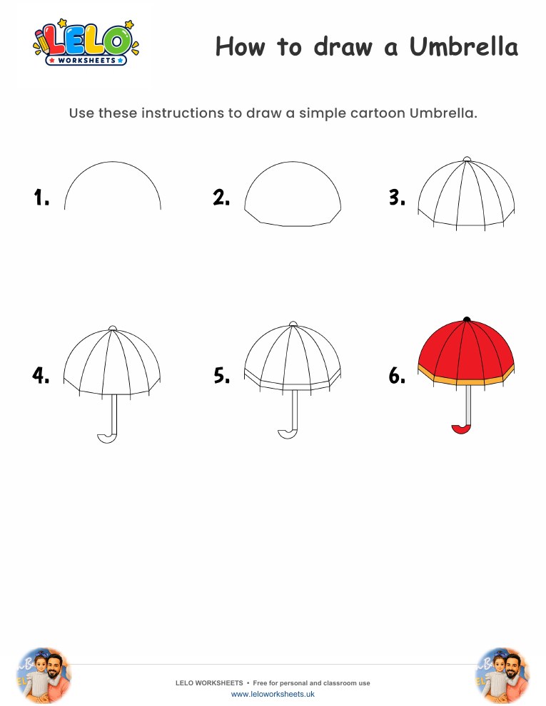 How to draw Umbrella worksheet worksheet preview