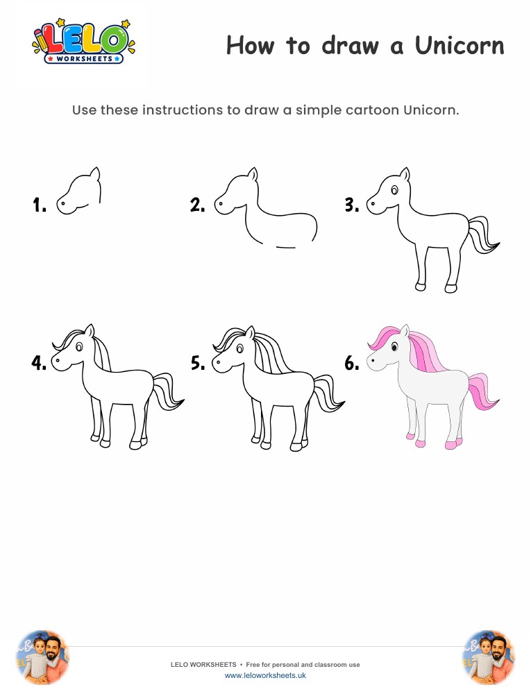 How to draw Unicorn worksheet worksheet preview