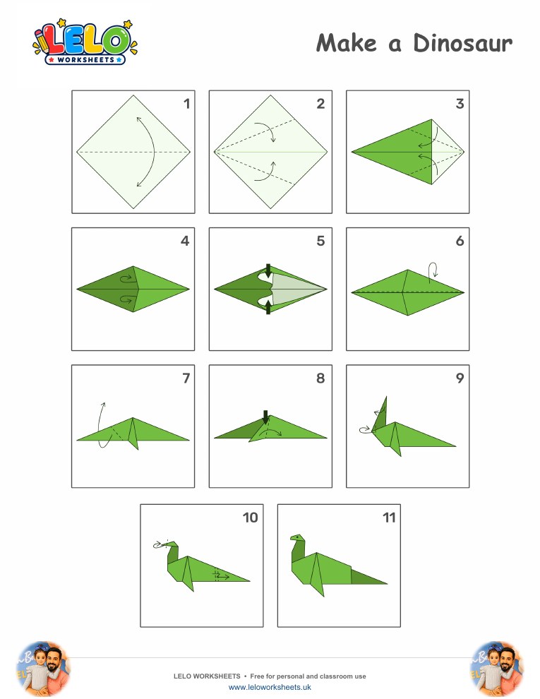 Origami Dinosaur Worksheet worksheet preview
