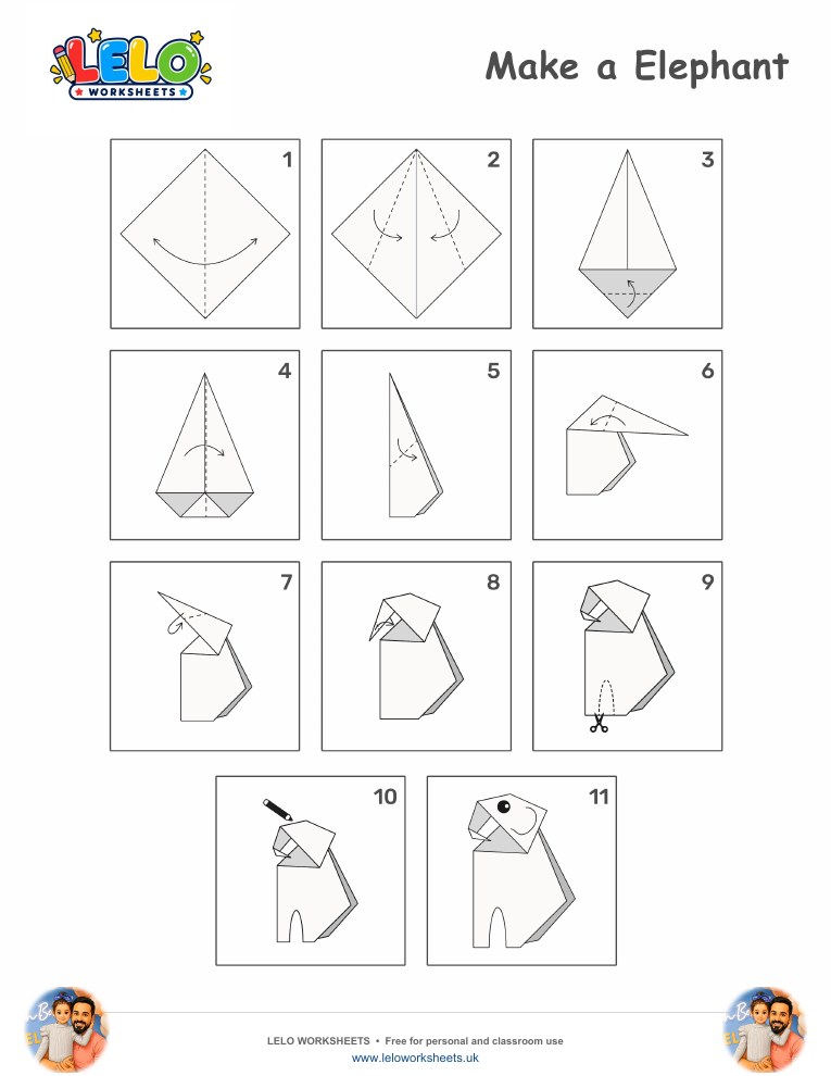 Origami Elephant Worksheet worksheet preview