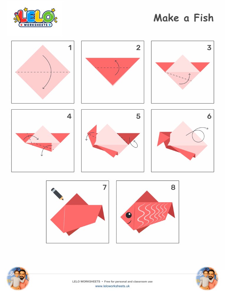 Origami Fish Worksheet printable worksheet preview