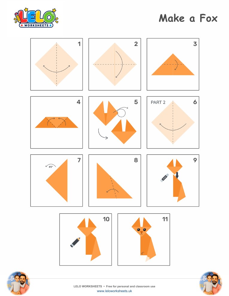 Origami Fox Worksheet printable worksheet preview