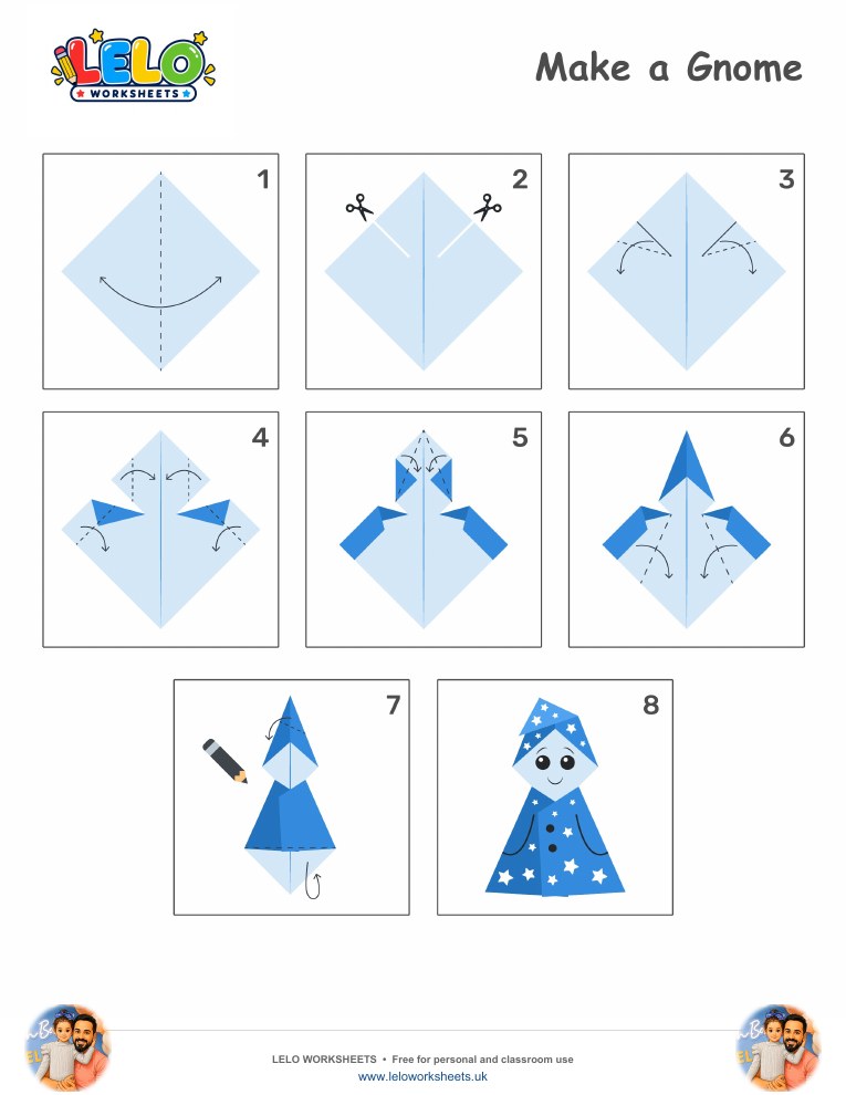 Origami Gnome Worksheet worksheet preview