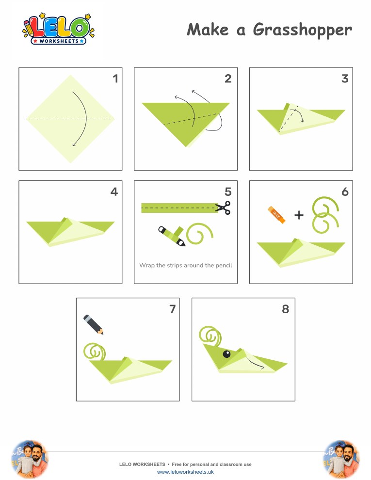 Origami Grasshopper Worksheet worksheet preview