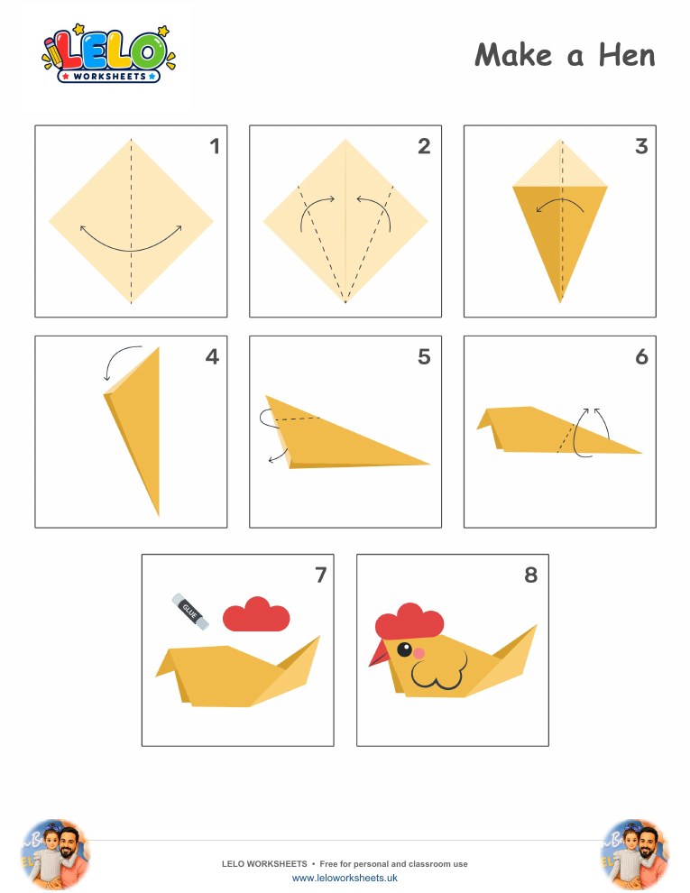 Origami Hen Worksheet worksheet preview
