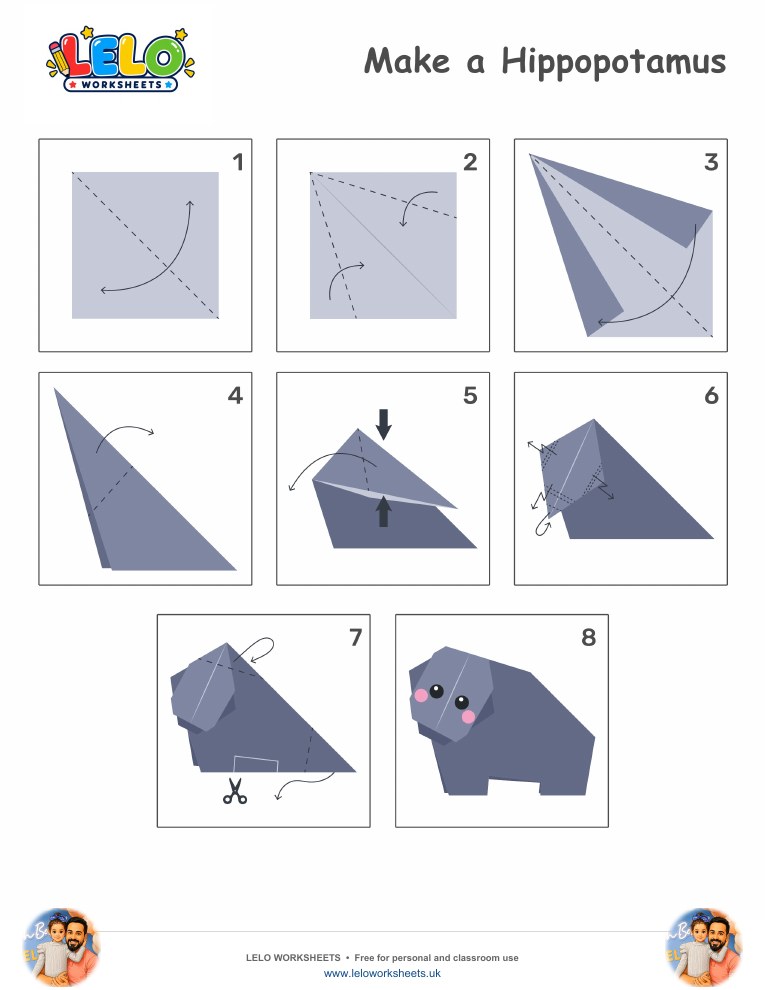 Origami Hippopotamus Worksheet worksheet preview