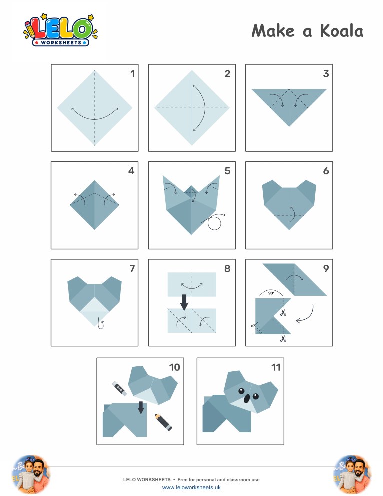 Origami Koala Worksheet worksheet preview