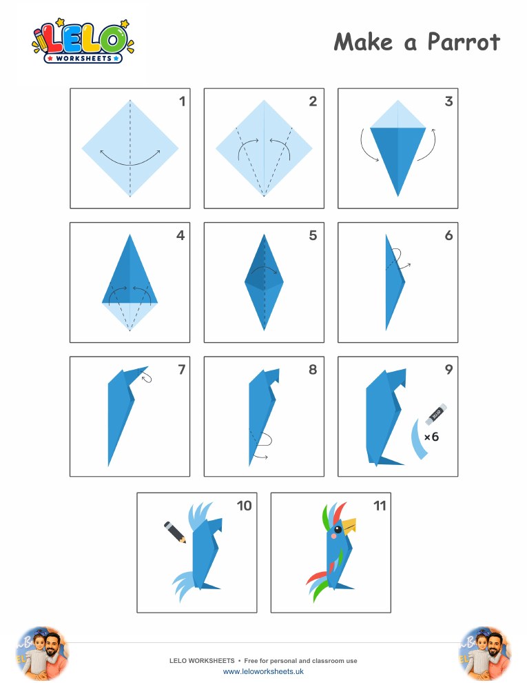 Origami Parrot Worksheet worksheet preview