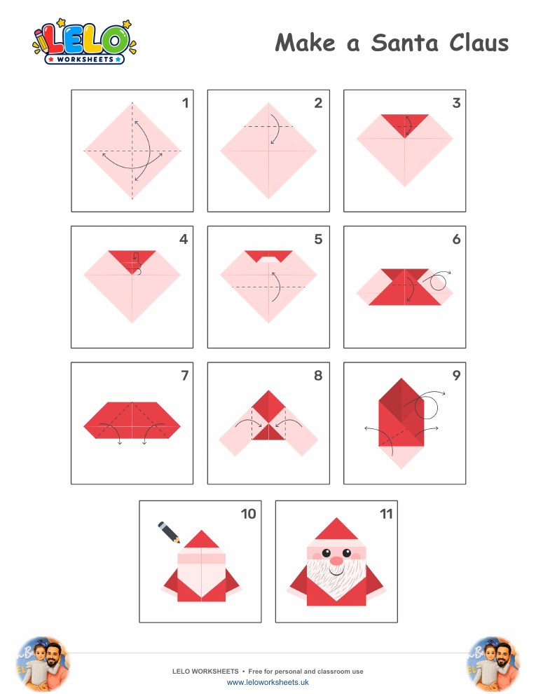 Origami Santa Claus Worksheet worksheet preview