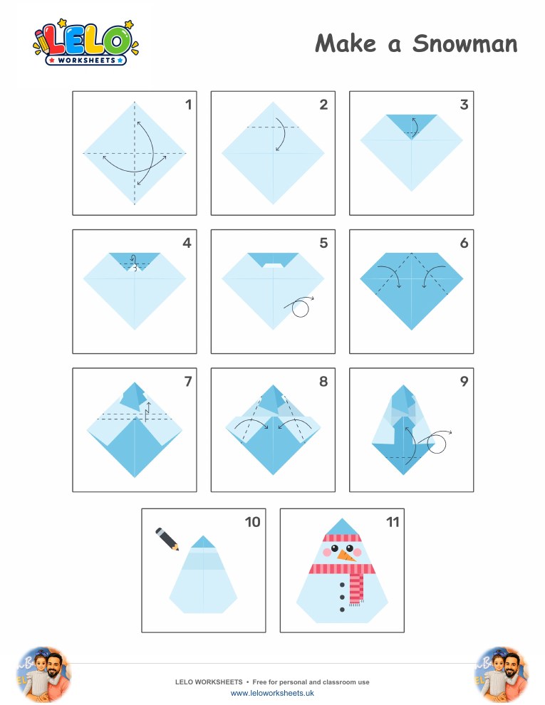Origami Snowman Worksheet worksheet preview