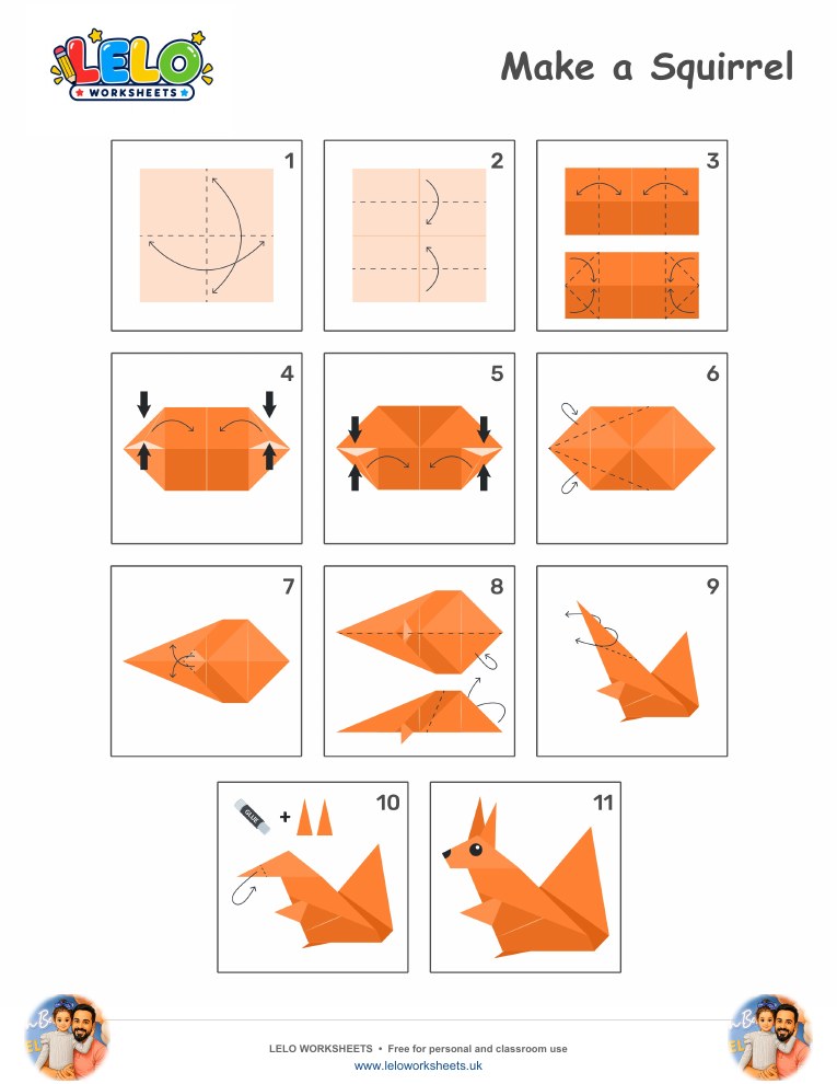 Origami Squirrel Worksheet worksheet preview
